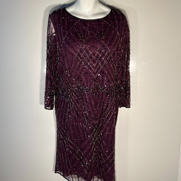 Pisarro Nights | Dresses | Pisarro Nights Sz 22 Purple Beaded Sheath Midi Dress Cocktail Formal Wedding Mob